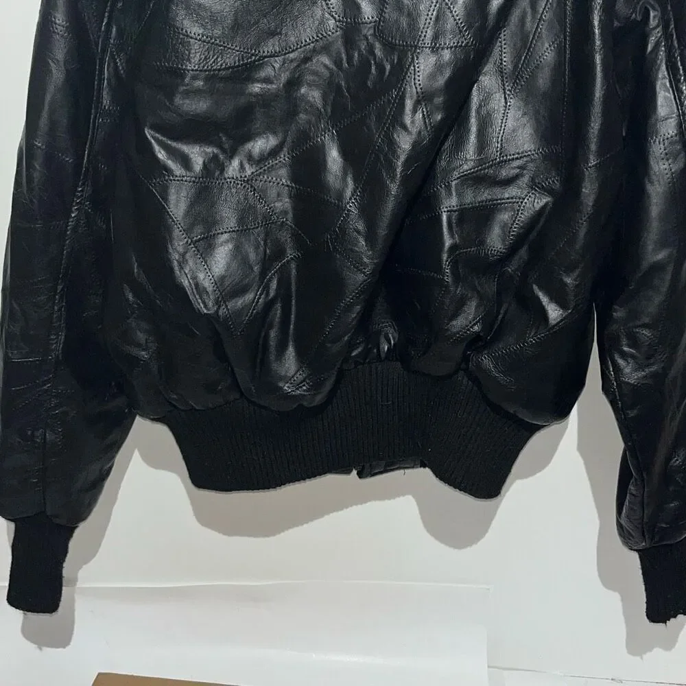 Alpha Industries Men's Black Leather Space Shuttle NASA Bomber Jacket Medium‎